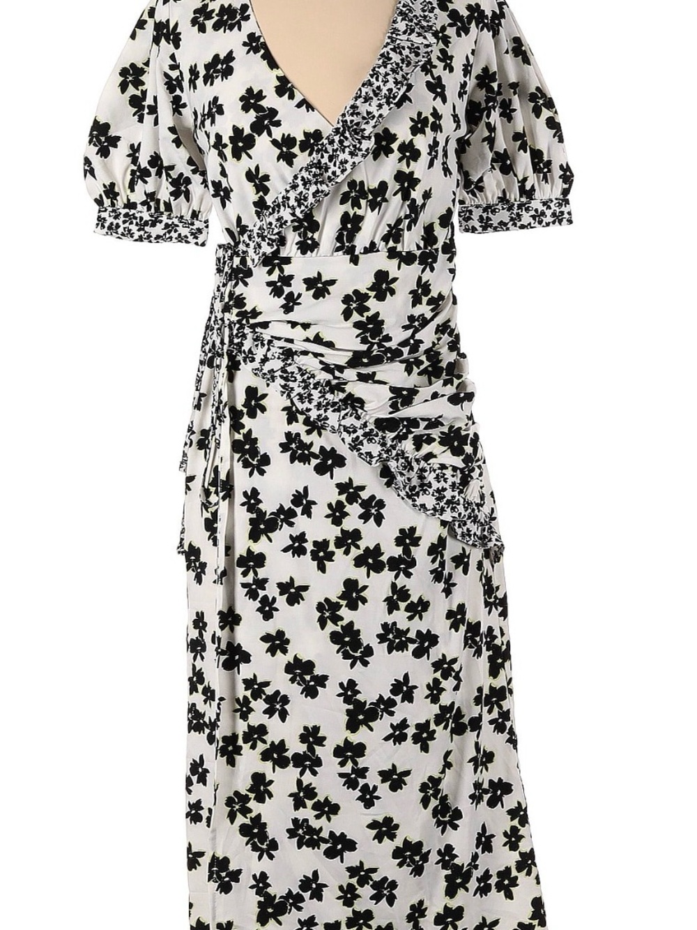 Women's Black & White Floral Midi Wrap Dress